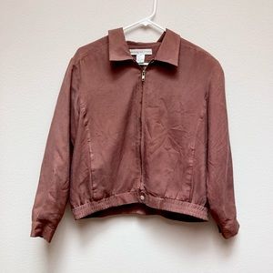 100% Silk Vintage Brown Bomber Jacket